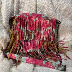 Madden Girl Pink Floral Fringe Bag with removable strap